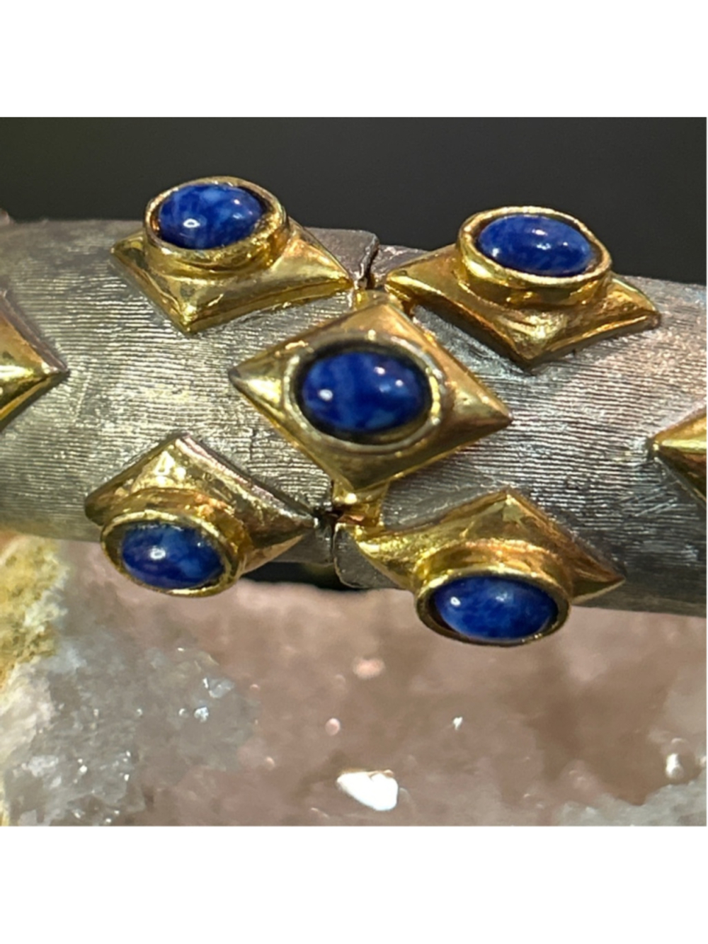 Women's KJL textured "Mogul" style textured gold-tone and silver-tone faux lapis - Picture 2 of 13